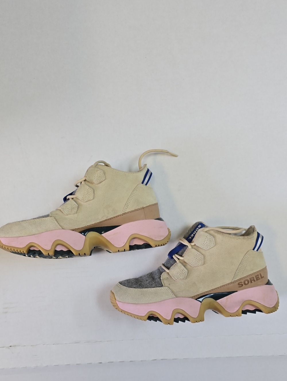 Sorel Beige Pink Tan Suede Chunky Sneakers